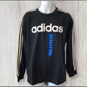 Adidas 3 Stripes Fleece Logo Crew Neck Black/White Sweatshirt size Large